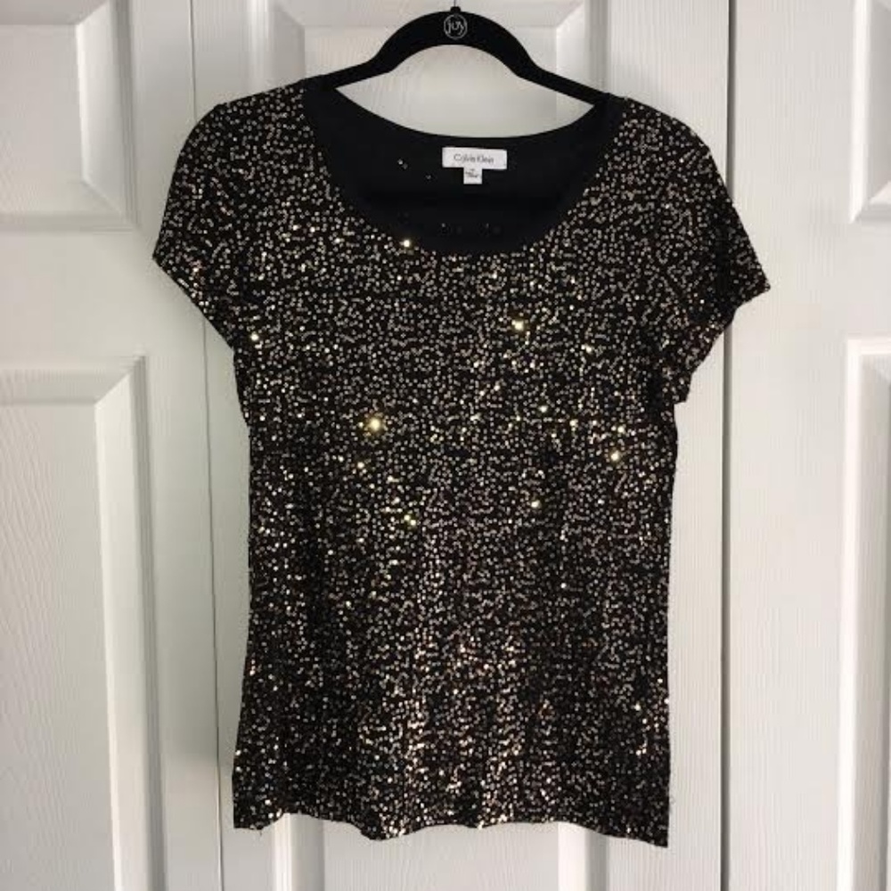 Calvin Klein Black and Gold Sequin Tee
